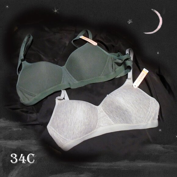 34C Bras, Lot of Two, NWT, Molded Cups, Cotton Blend, NO UNDERWIRES! - Picture 1 of 8